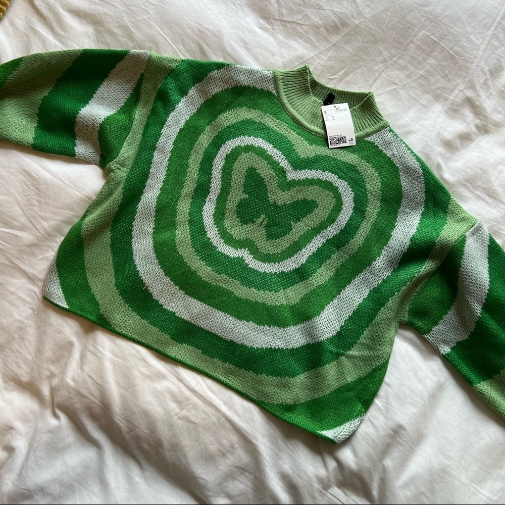Y2K Green Butterfly Sweater